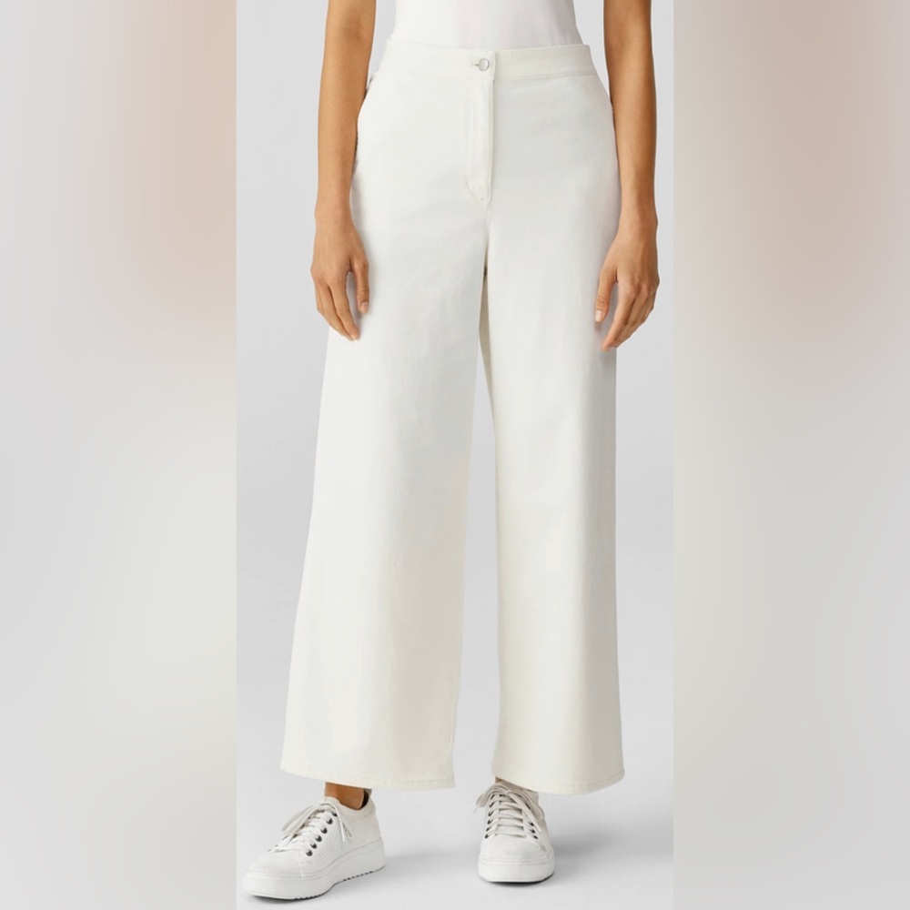 Eileen Fisher Organic Cotton Stretch Corduroy Wide-Leg Pant, Soft White, XS